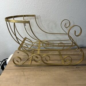 Vintage 1999 Santa's Workbench Gold Wire Sleigh Jo-Ann Stores Wrought Iron *READ